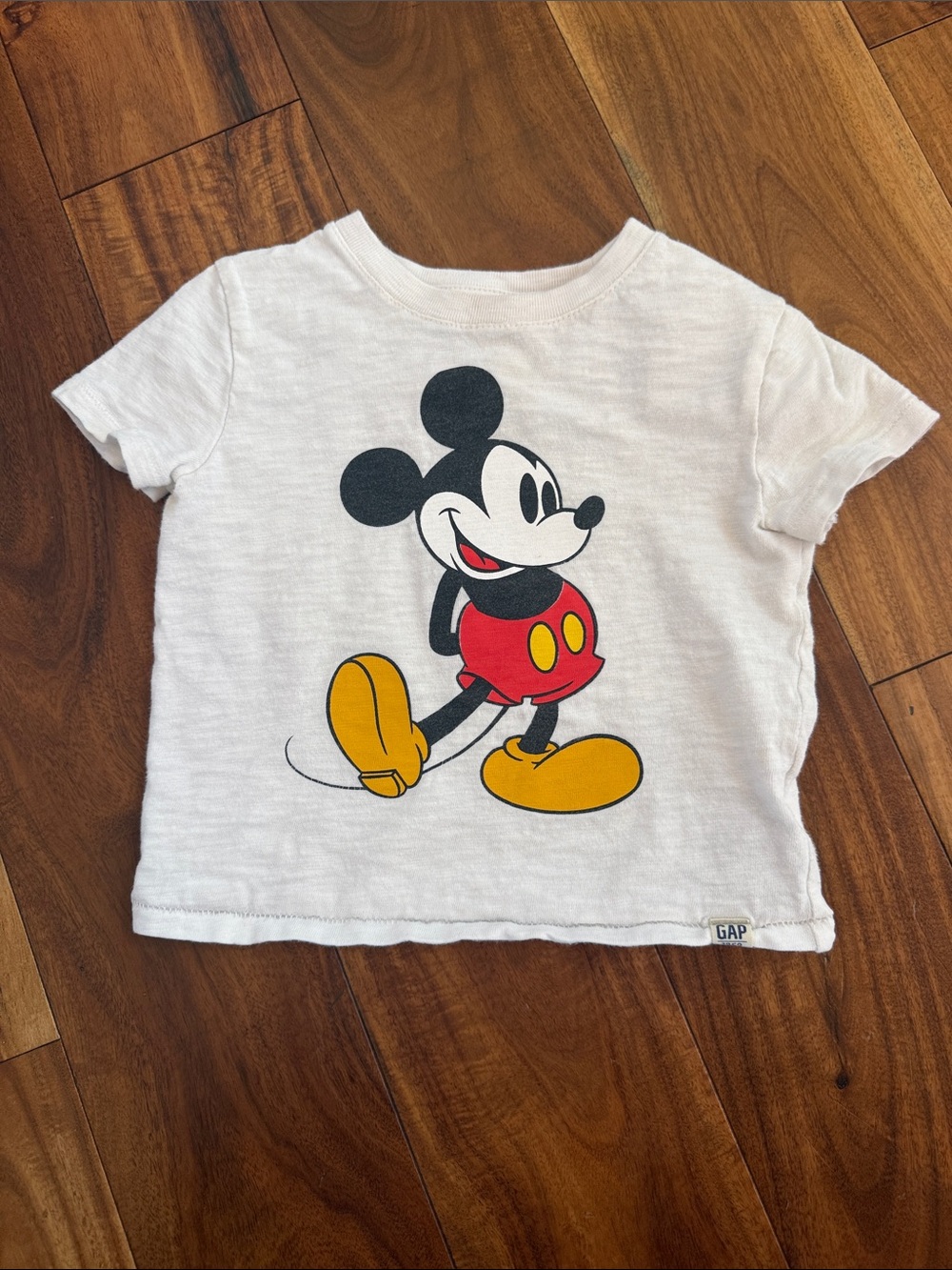 GAP White Mickey Mouse Graphic Tee with Red & Yellow Accents
